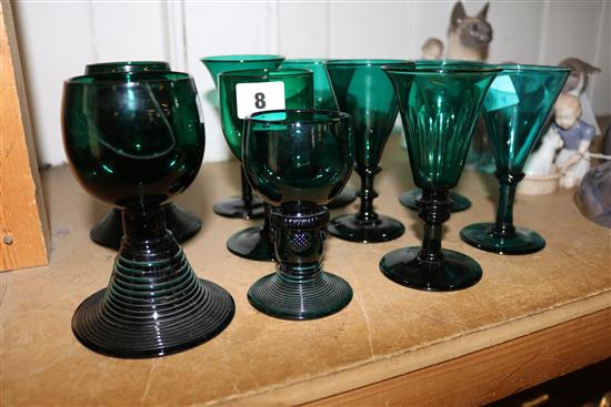 Collection of 11, 19th century dark ground wine glasses